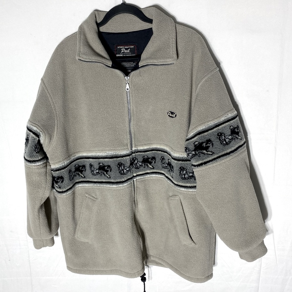 Vintage Pail Outdoors Beige Full Zip Fleece W Dogsled Strip Jacket XL